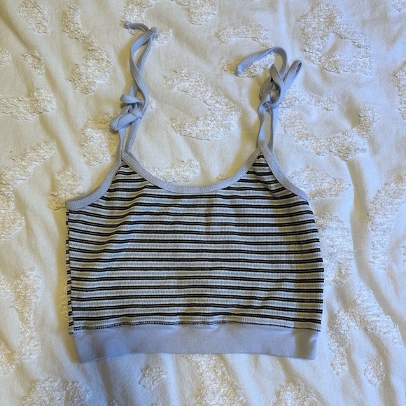 Urban Outitters baby blue, black and white striped cropped tank - Picture 1 of 4